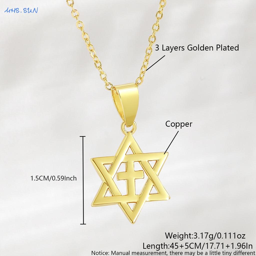 MHS.SUN Luxury Star of David Necklaces for Women Men Fashion Hollow Hexagonal Star Pendant Chain Necklace Judaica Jewish Jewelry