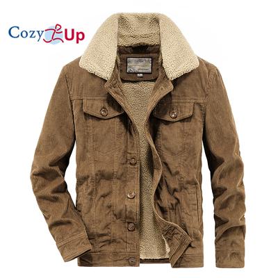 Men's Corduroy Jacket Sherpa Lined Trucker Jackets Cotton Turn-Down Collar Warm Winter Jacket Casual Coat 5 Pockets