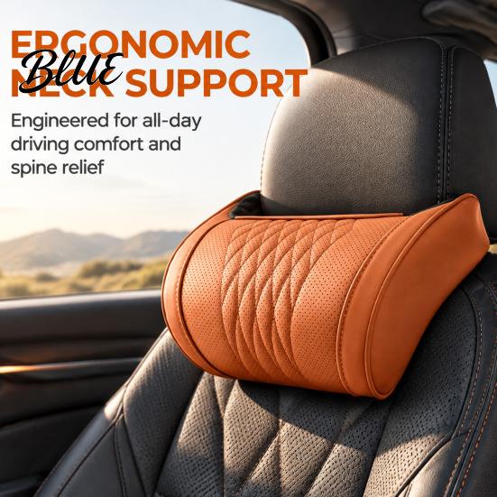 Neck Pain Relief Pillow for Commuting Memory Foam Car Pillow/Backrest Breathable PU Leather Cover with Adjustable Office Chair Headrest Attachment
