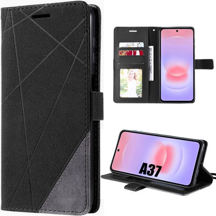 Coque pour Samsung Galaxy A37 5G, Protection Intégrale Antichoc Anti-Rayures Cuir Synthétique Noir