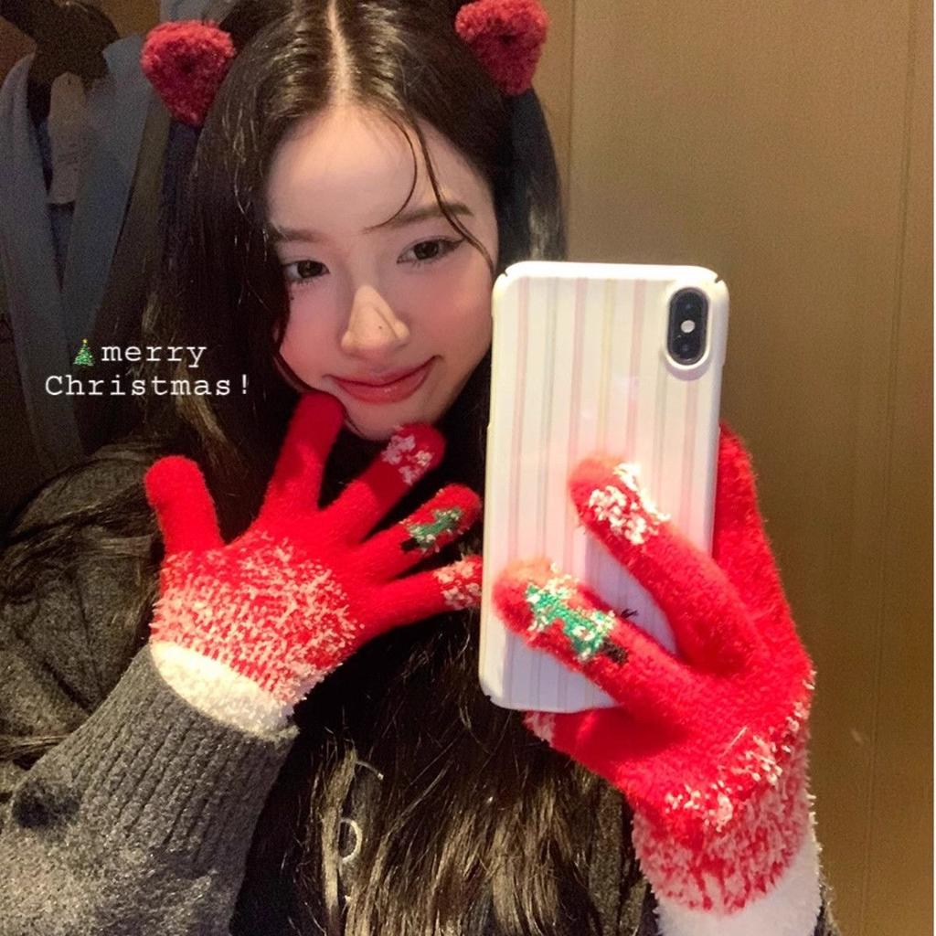 New Winter Women's Gloves with Thickened Fluffy Knitted Gloves That Expose Fingers Women Can Touch The Screen with Five Fingers