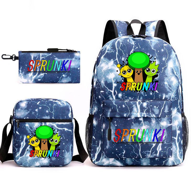 Rhythm box peripheral schoolbag sprunki cartoon starry sky backpack 3-piece set
