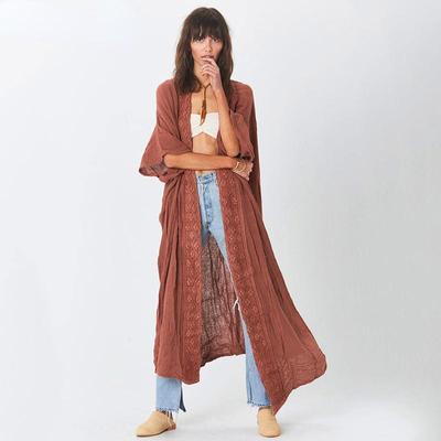 Kimono Cardigan Women Solid Lace Plus Size Casual Pareo for The Beach Outfits Summer Cover Ups for Swimwear