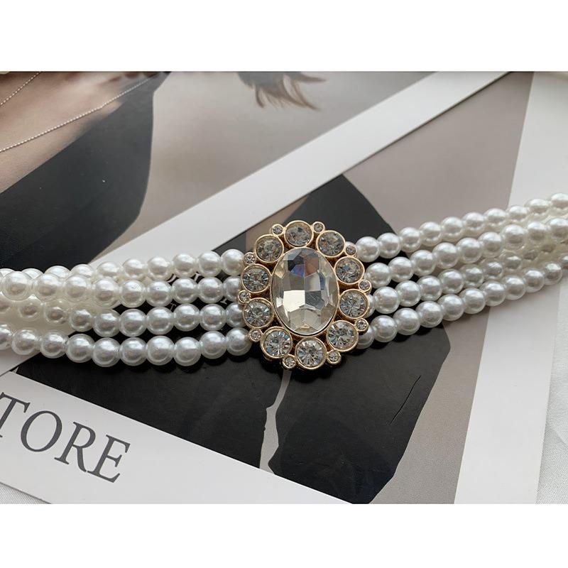 Pearl Waist Chain Ladies Belt Fashion Dress Decorative Rhinestone Elastic Beaded Elastic Waist Seal