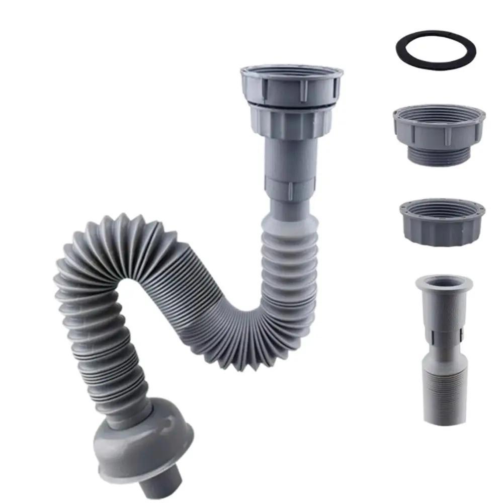 1 Set PVC Kitchen Sink Drain Pipe Leak Resistant Replacement Expandable Connecting Hose Easy Installation