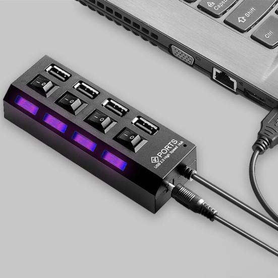 USB Hub 4 Universal High Efficiency Ports Multifunctional Space-saving High-speed Transfer with Switch