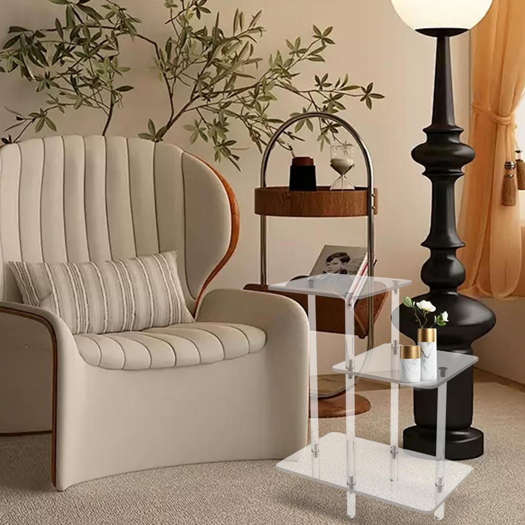 Small Acrylic Table Home Decor Display End Table Clear 3 Layers Nightstand For Home Patio Book Living Room Phone Lobby Hall