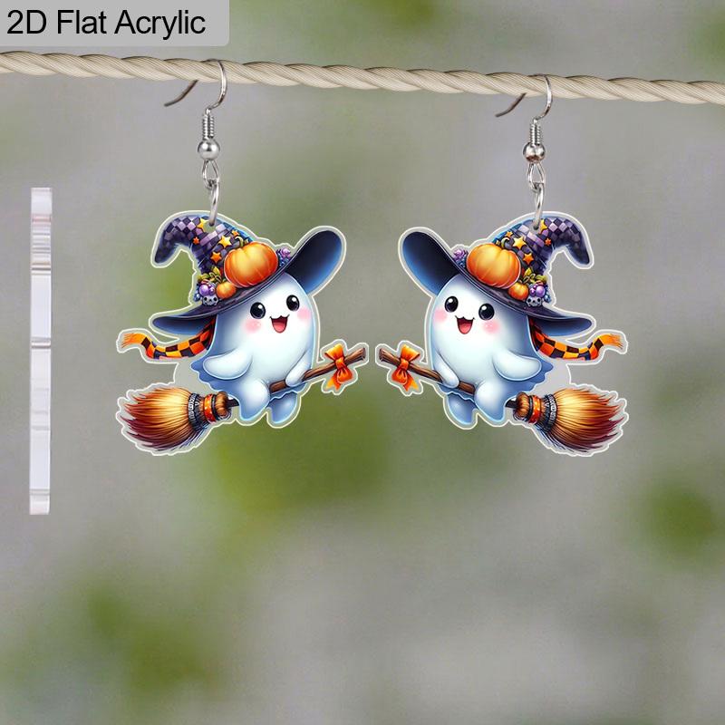 2D Flache Halloween Ohrringe Dekoration Niedlicher Acryl Hexenanhänger Schmuck Damen Feiertagsgeschenk Charms
