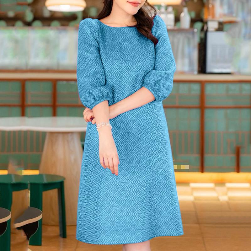 

ZANZEA Женское повседневное платье с круглым вырезом и рукавами 3/4, свободное летнее платье с принтом 4XL циан