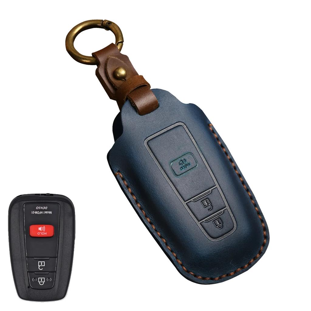 Leather 2/3/4 Button for Toyota Camry CHR Corolla RAV4 Avalon Land Cruiser Prado Prius 2017 - 2022 Car Key Cover Leather Key Fob