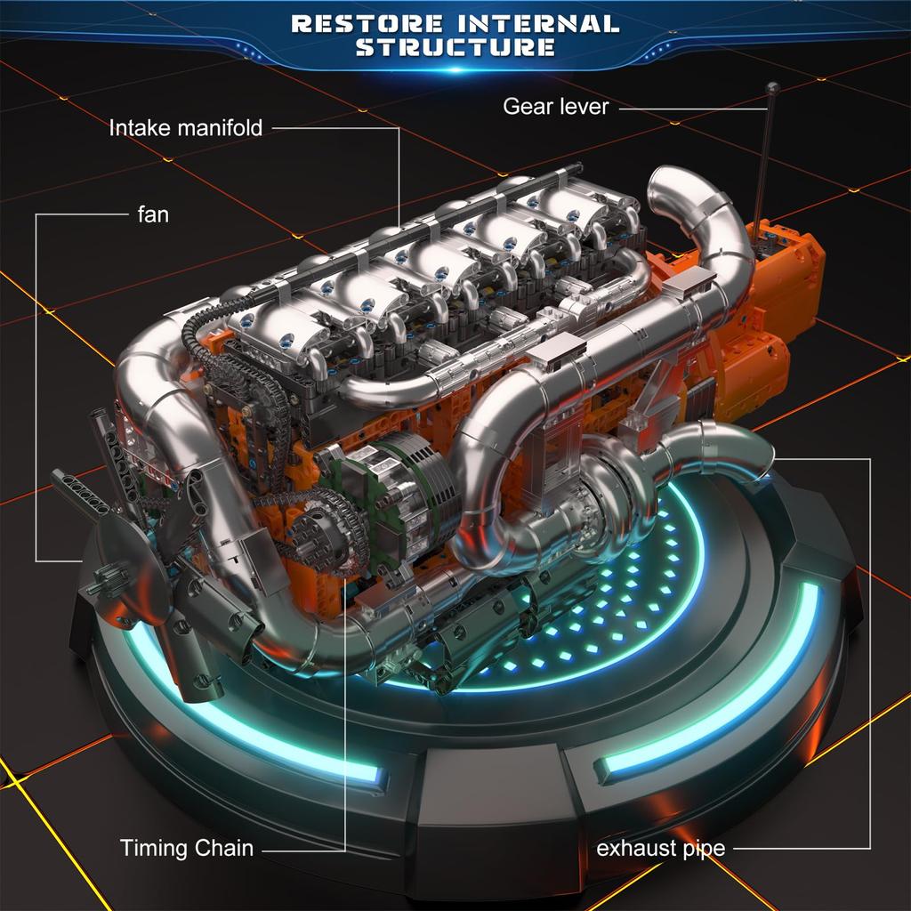 Mould King 10200 Technology Truck Engine Block Toy Engine Clamp Block with Motor and Collectible Model Gift for Set, 3070-Piece Transmission,