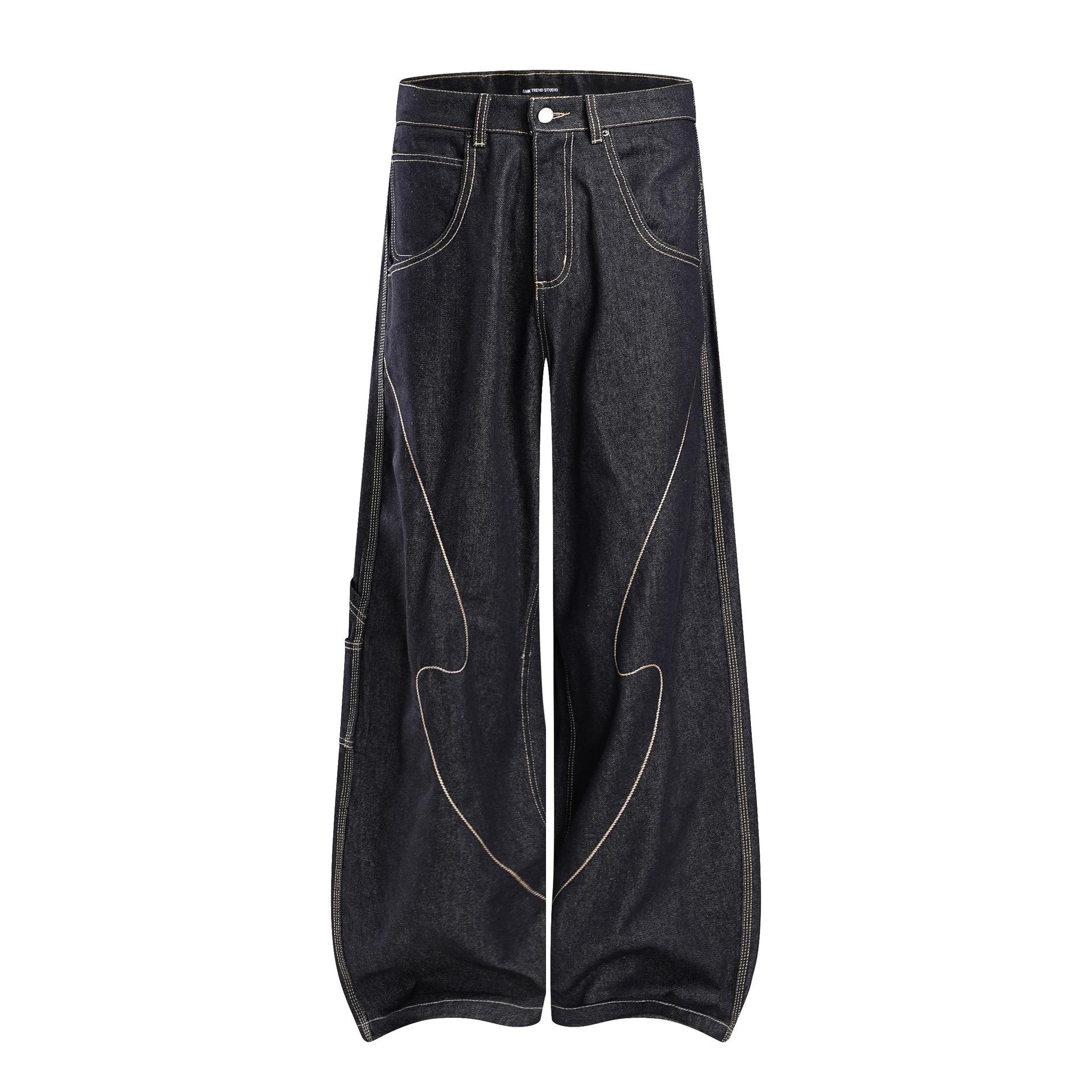 Trendy brand American retro washed primary color jeans straight individual cleanfit trousers S
