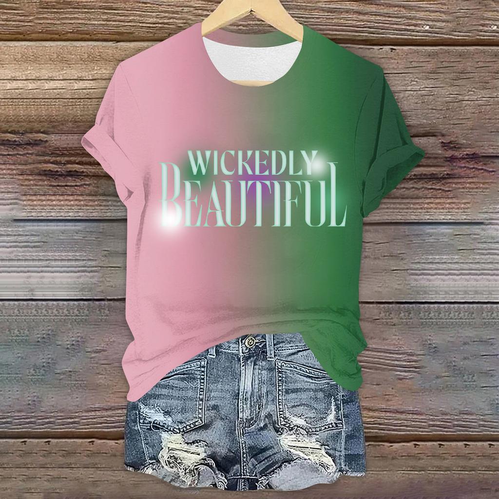 Women's Casual Printed T-shirt Round Neck Pullover Short Sleeve Top