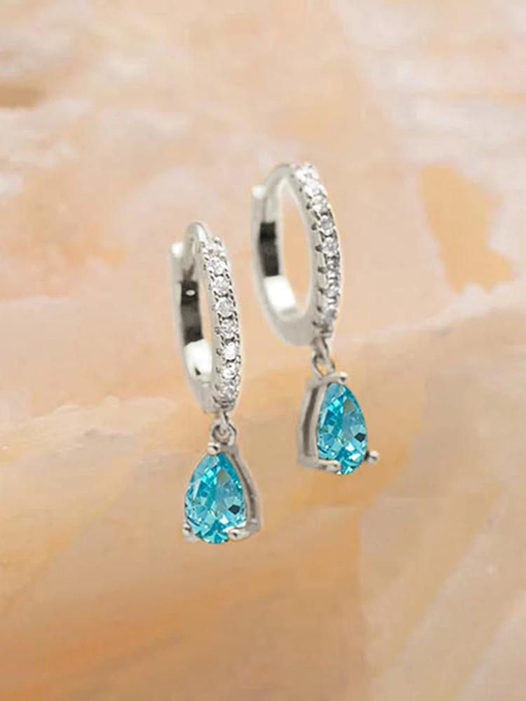 Copper Colorful Zircon Simple Fashion Water Drop Hoop Earring For Women Dating Partyt High Quality Fine Jewelry