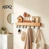 Entryway Key Storage Rack Wooden Holder with 6 Hooks Decorative Organizer No Drill Hook Rack Easy Wall Mount Installation Hanger for Home