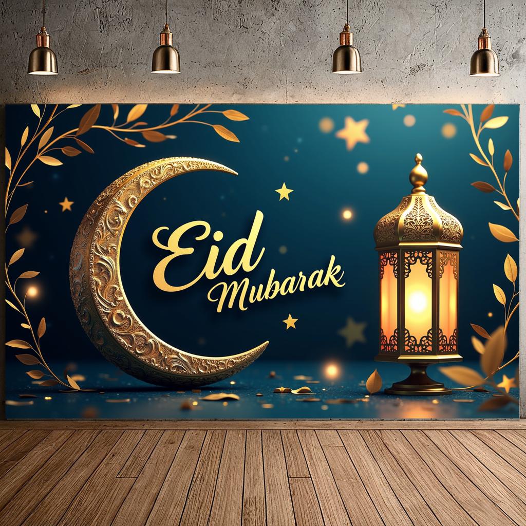 Bannière de l'Aïd Décoration de Maison Thématique Accessoires de Photographie Lanternes Lune Colorées Pour Événements Religieux Rassemblements Familiaux Festif