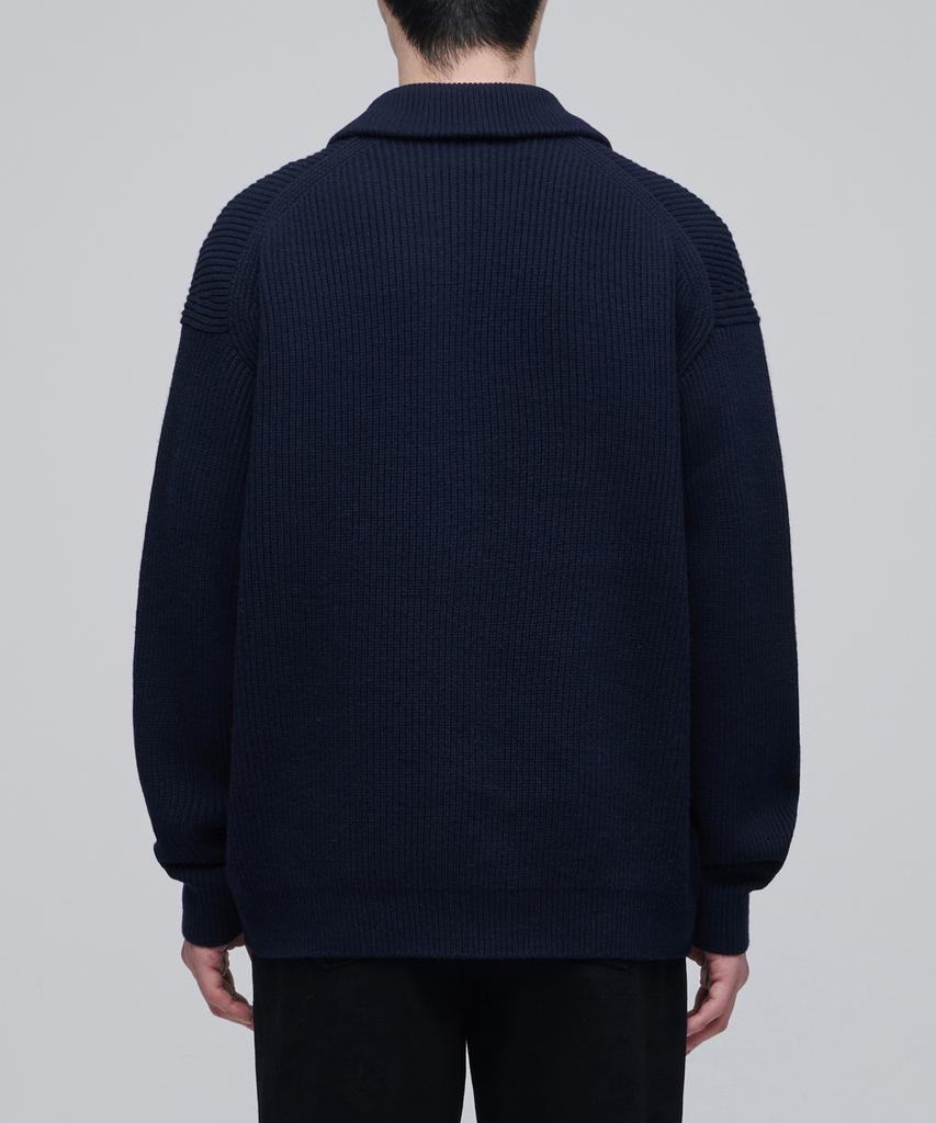 Musinsa Standard Relaxed Ribbed Knit Zip-Up [Navy]