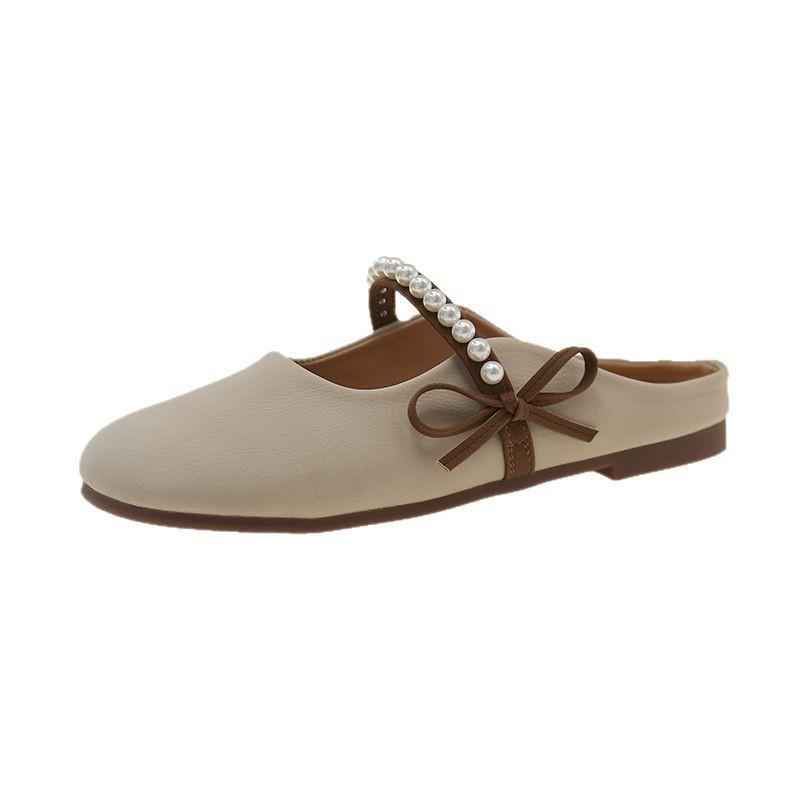 Single Shoes Soft Sole Head Night Bow Bag 2025 New Evening Wind Half Slippers Women's Summer Wear Flat Bottom Cool Slippers Half Tray