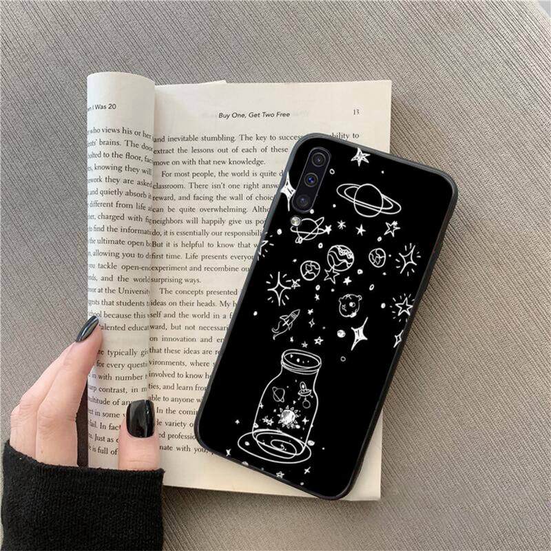 Black With White Moon Stars Space Astronaut Phone Case For Samsung Galaxy A7 A50 51 A70 80 A40 A20 A30 A8 A6 A8 Plus A9 A71