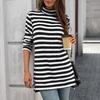 Women's Fashion Casual Striped High Neck Loose Long Sleeve Casual Pullover Top
