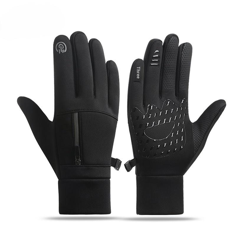 1Pair Men Winter Warm Full Fingers Waterproof Cycling Outdoor Sports Running Motorcycle Ski Touch Screen Fleece Gloves.