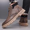 Fashion 2025 Winter Men's Leather Boots Fashion Thick Bottom Warm Fur Casual Ankle Short Shoes Lace-up Non-Slip Motorcycle Boots