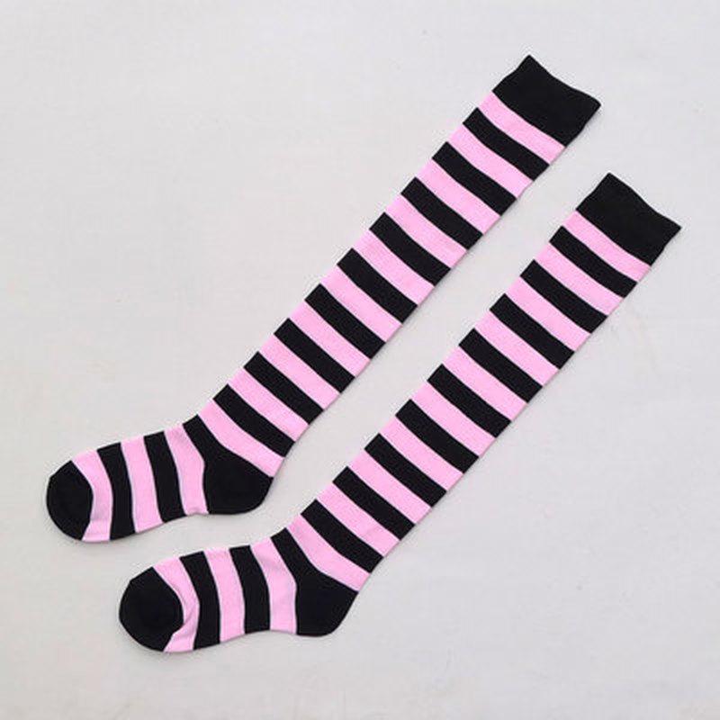 Long Stripe Adorable Anime Tight High Over Knee Pink Blue White For Women Girl Cosplay Student Kawaii Lolita Cotton Stocking