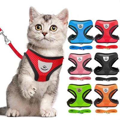 Coleira para animais de estimação, gato e cachorro, corda, tipo colete, malha, respirável, arnês para animais de estimação