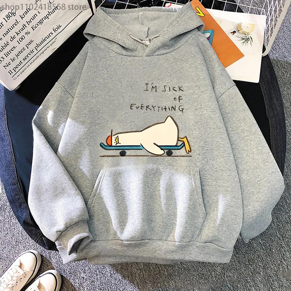 Cartoon Anime Duck Hoodies I'm Sick of Everything Sweatshirts Y2k Top Long Sleeve Street Streetwear Women Men Coat