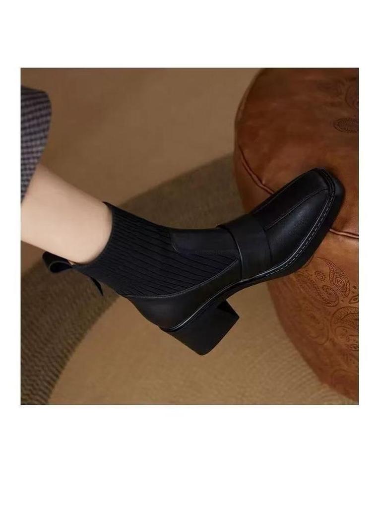 2025 Autumn/Winter Knitted Ankle Boots: Versatile British Martin Style, Skinny Elastic Socks In Brown/Black, Adult Sizes Available