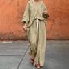 Women Casual Two Piece Set Cotton Linen Shirt Drawstring Wide Leg Pants Lightweight Breathable Relaxed Fit Outfit for Everyday Wear