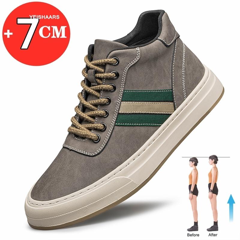 Fashion Man Genuine Leather Elevator Shoes High-top Casual Shoes Fashion Lift Sneakers 7cm Insole Height Increased Shoes Sports Taller