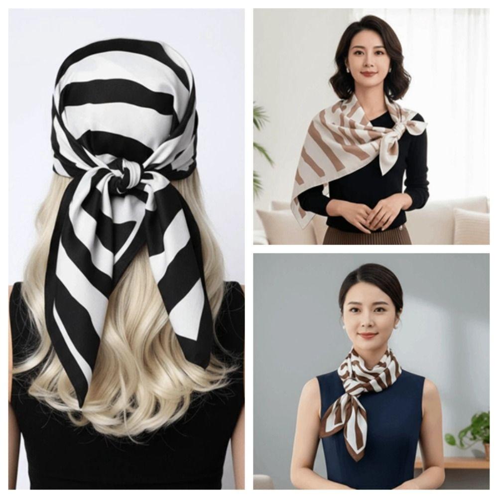 Patterned Shawl 90 CM Square Scarf Breathable Sunscreen Stripes Square Headscarf Personalized Design Lightweight