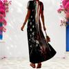 Women Plus Size V Neck Short Sleeve Dark Abstract Printed Maxi Dress