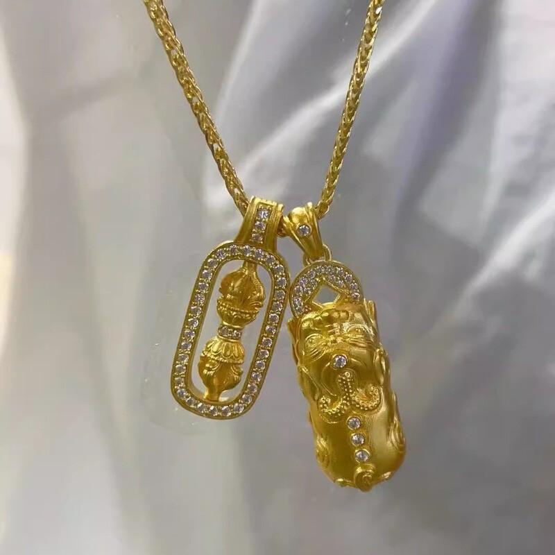 Copper Gold Plated Pendant Necklace With Pixiu Vajra Charm Rhinestone Accented Layered Choker Women