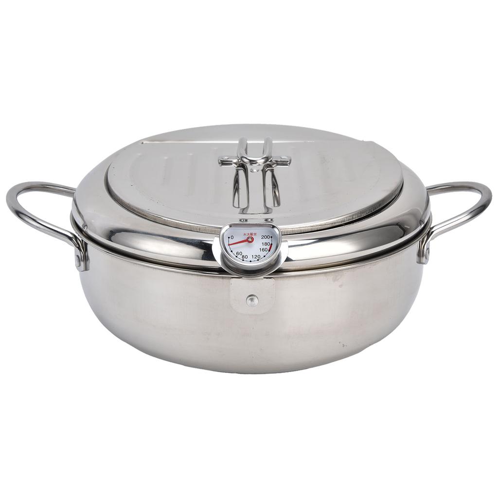 Ανοξείδωτο Ατσάλι 304 Τηγανιέρα Ελεγχόμενης Θερμοκρασίας Φριτέζα Μαγειρέματος με Θερμόμετρο για Κουζίνα