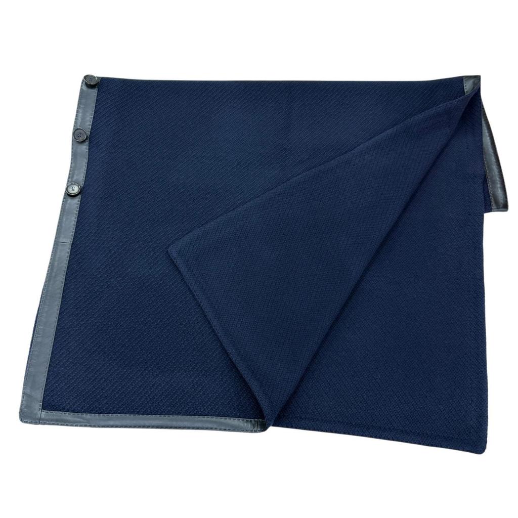 Excellent HERMES shawl H-logo button, leather trim, large poncho Navy wool Women Used
