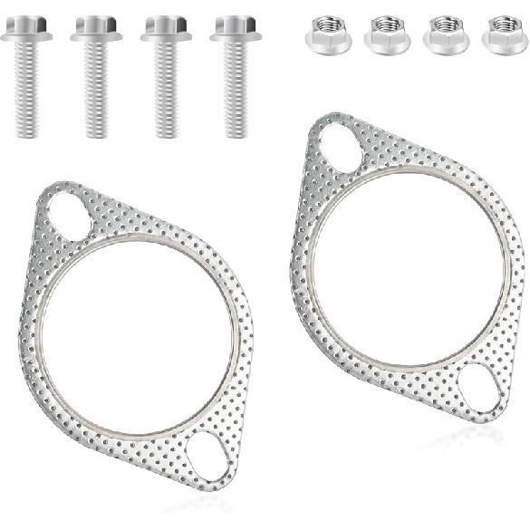 2PCS Exhaust Flange Gasket + 4PCS Exhaust Bolts,2.5  2-Bolt Catalytic Converter Gasket Replaces OEM#120-06310-0002,Car Accessories Exhaust Flange 2.25in