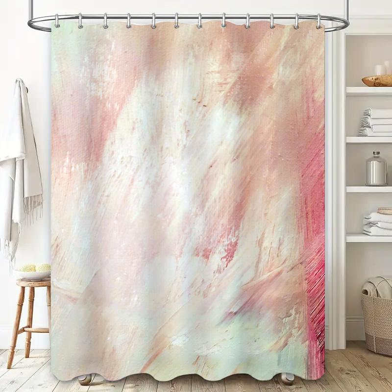 Modern Bathroom Shower Curtain With Abstract Painted Design Pink And White Colors For Home Decor (180X240Cm)