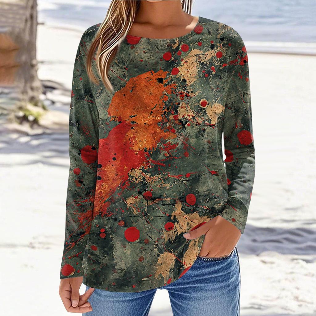 Women Long Sleeve Casual Pullover Sweatshirt Halloween Printed Crew Neck Top Lightweight Comfortable Fit for Everyday Wear