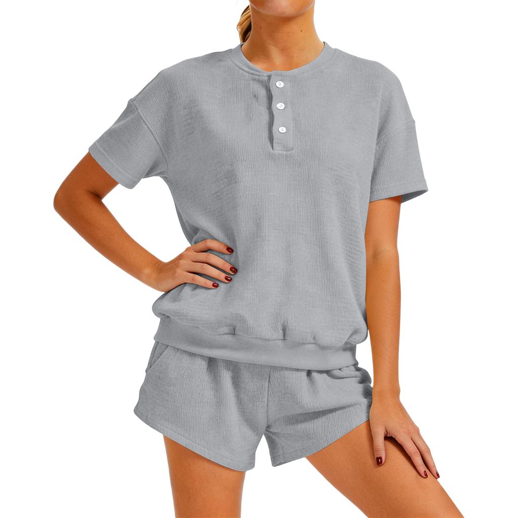 Damen Entspanntes Loungewear-Set: Kapuzenpullover mit kurzen Ärmeln kombiniert mit High-Waist-Shorts, Lässiges Zweiteiler-Outfit