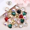 5pcs Stainless Steel 13x15mm Love Heart Glass Pendants Green Transparent Crystal Charms Beads for Necklace Jewelry Making DIY