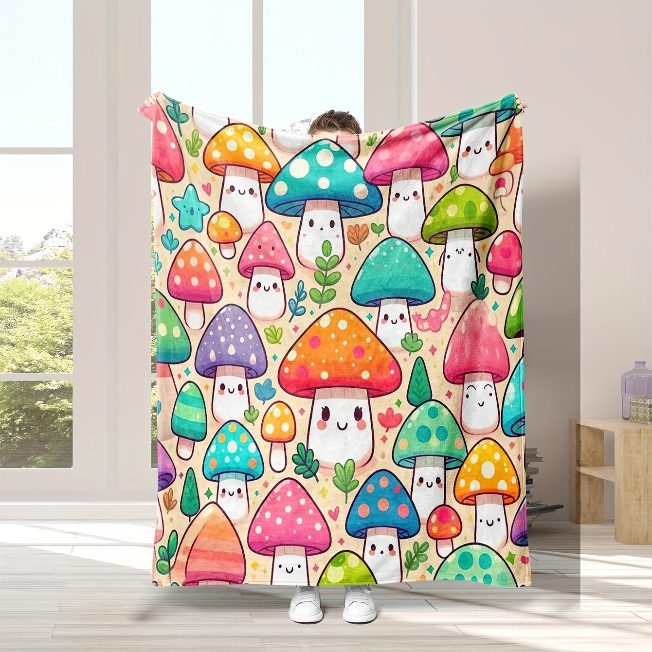 Fun Mushroom Digital Print Throw Blanket, Soft Cozy Warm Blanket for Bed Sofa Couch Camping, Birthday Holiday Gift, 1PC 75X95CM