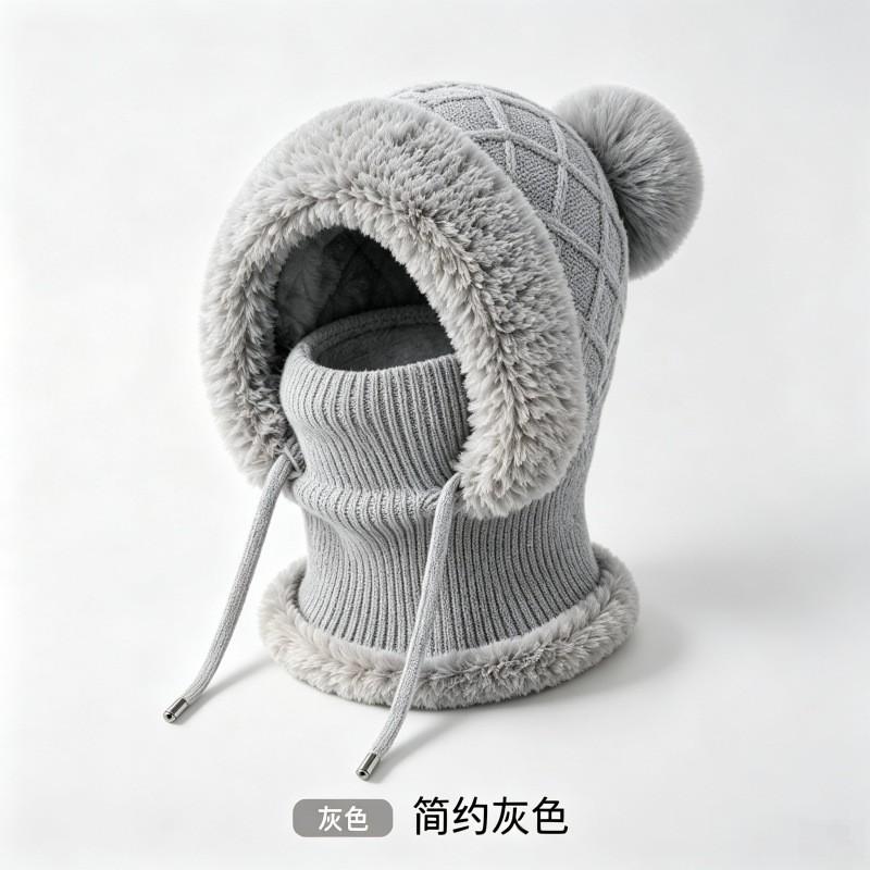 Womens Winter Knit Beanie With Integrated Neck Warmer Ear Protection Thick Fleece-Lined Foldable Cold Weather