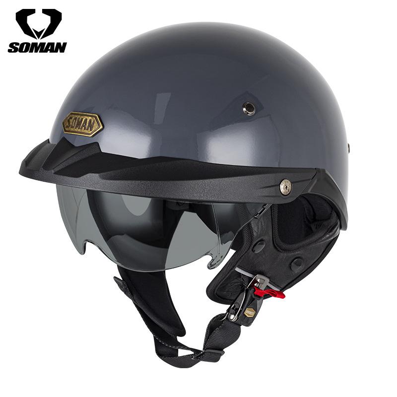 SOMAN Motorcycle Retro Helmet Half Helmets Summer Sunscreen Vintage Casco Para Moto German Style Black White Capacete For Harley