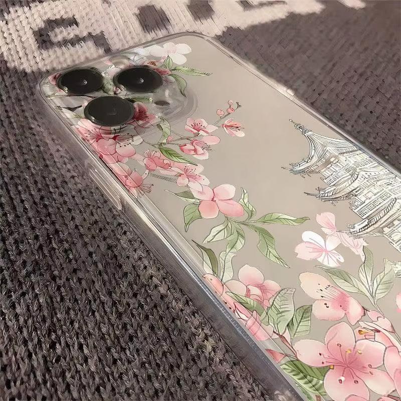Pink Floral Pattern Transparent Phone Case For IPhone 17 16 15 14 Plus 13 12 11 Pro MAX 16E 17E Air Phone Cover Coque Funda