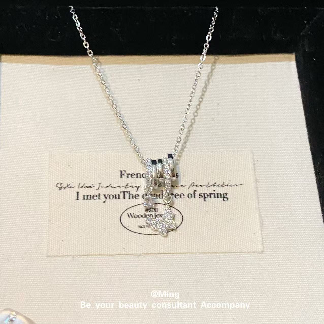 Necklace Female Butterfly Zircon Necklace Niche Temperament Design Sensen Series European and American Titanium Steel Necklace серебряный