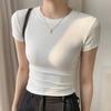 Basic Short Sleeve T Shirt Pullover Slim Crop Tops Solid Color Tees Shirts Women  Summer