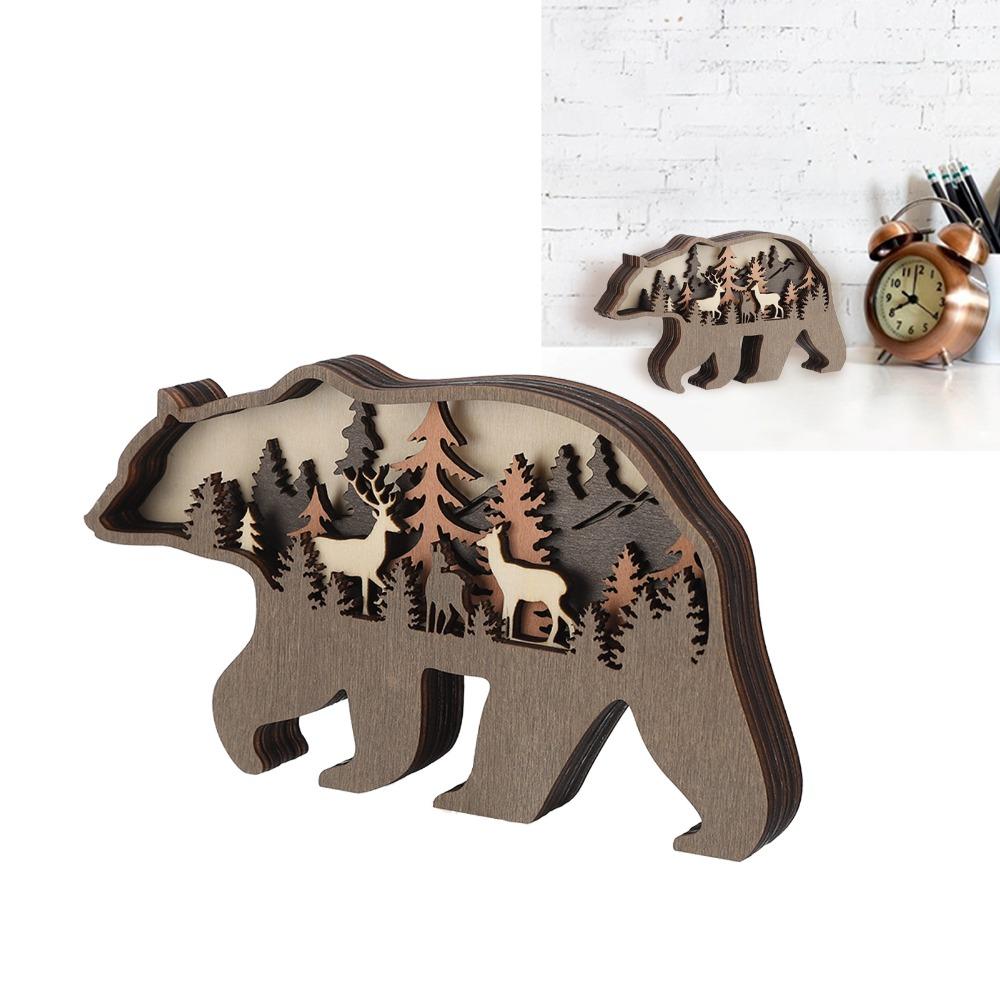 with Light Forest Animal Wood Crafts 3D Luminous Wooden Animal Ornament Wood Animal Craft Home