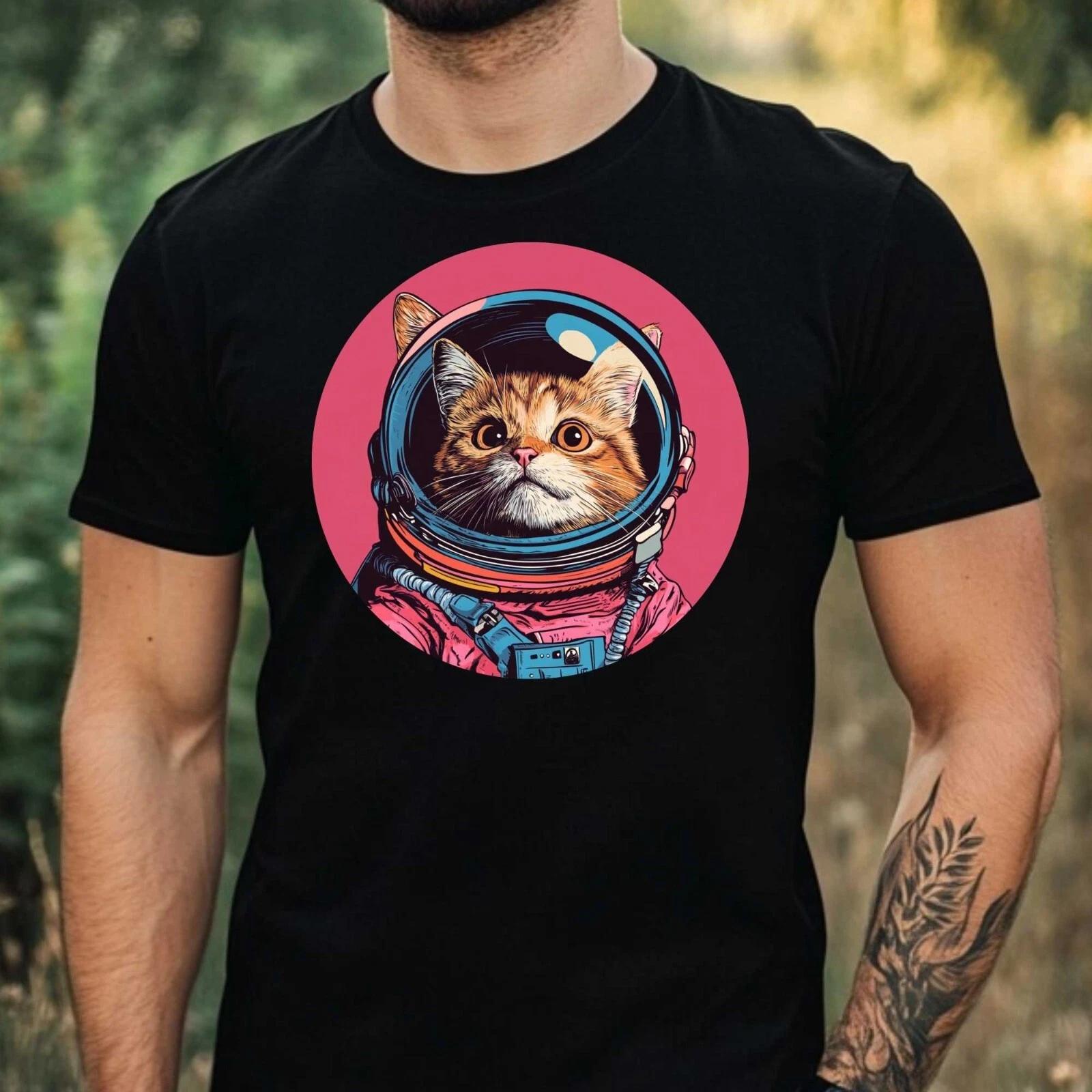 T-Shirt Herren Katze als Astronaut Motiv Baumwolle Größe XS bis 5XL M